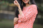 Udaan -Peach  Floral  Cotton Kurti