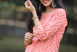 Udaan -Peach  Floral  Cotton Kurti