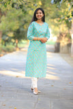 Udaan -Ferozi Floral  Cotton Kurti