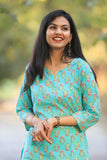 Udaan -Ferozi Floral  Cotton Kurti