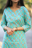 Udaan -Ferozi Floral  Cotton Kurti