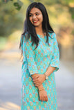 Udaan -Ferozi Floral  Cotton Kurti