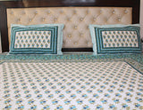 Peacock Blue Cotton  Double Bedsheet (90 X108 Inch)