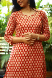 Red Handblock Printed Kurti
