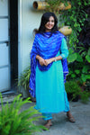 Sky Blue Cotton Suit set and laheriya dupatta