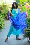 Sky Blue Cotton Suit set and laheriya dupatta