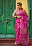 Kota Doria Saree - Pink